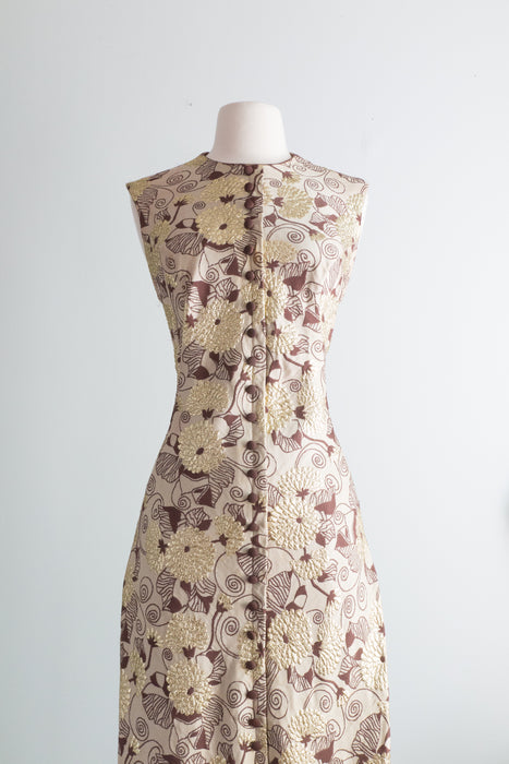 Sexy 1960's Klimt Inspired Autumn Gold Brocade Evening Gown / Medium