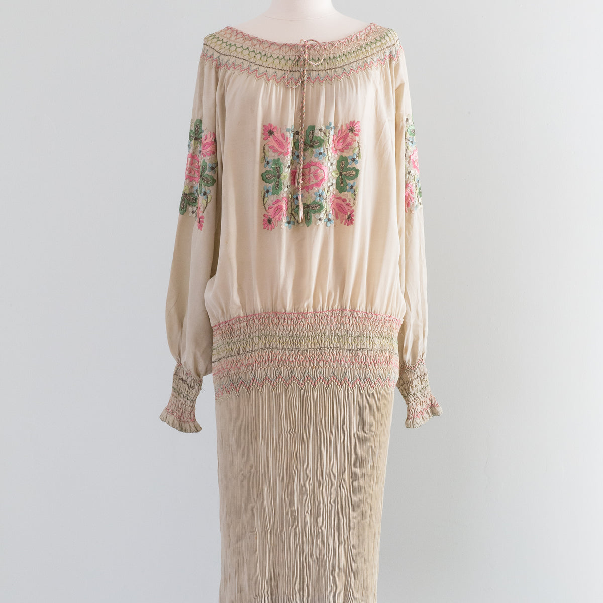 Rare 1920's Embroidered Hungarian Silk Peasant Dress With Crystal Plea Xtabay Vintage Rare 1920's Embroidered Hungarian Silk Peasant Dress With Crystal Plea Xtabay Vintage
