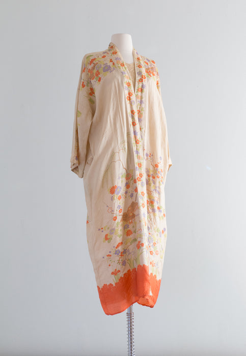 Vintage 1920's Japanese Pongee Silk Robe Kimono / OS