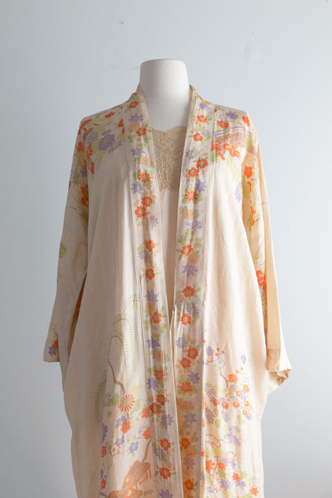 Vintage 1920's Japanese Pongee Silk Robe Kimono / OS