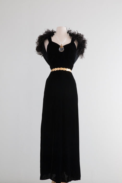Elegant 1930's Black Silk Velvet Madame X Evening Gown / Sm Xtabay Vintage Elegant 1930's Black Silk Velvet Madame X Evening Gown / Sm Xtabay Vintage