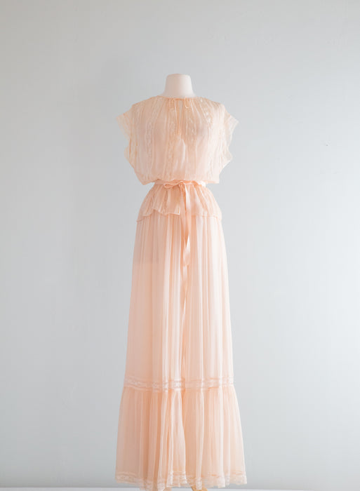 70s chiffon dress VTG 60s~70s Chiffon Maxi Dress SHEER Long Sleeves Jeweled NeckProm Pale Blue ~S