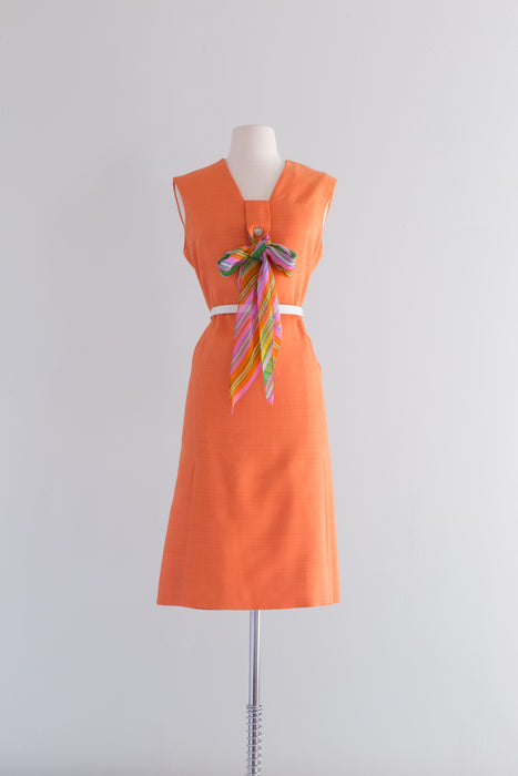 Adorable 1960's Kaplan Couture Pumpkin Shift Dress With Scarf / ML