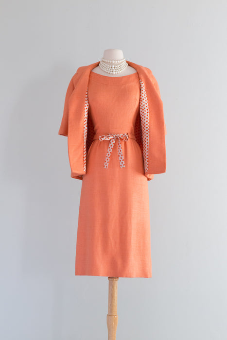 Fabulous 1950's Cantaloupe Silk & Linen Two Piece Set From Saks / Waist 30