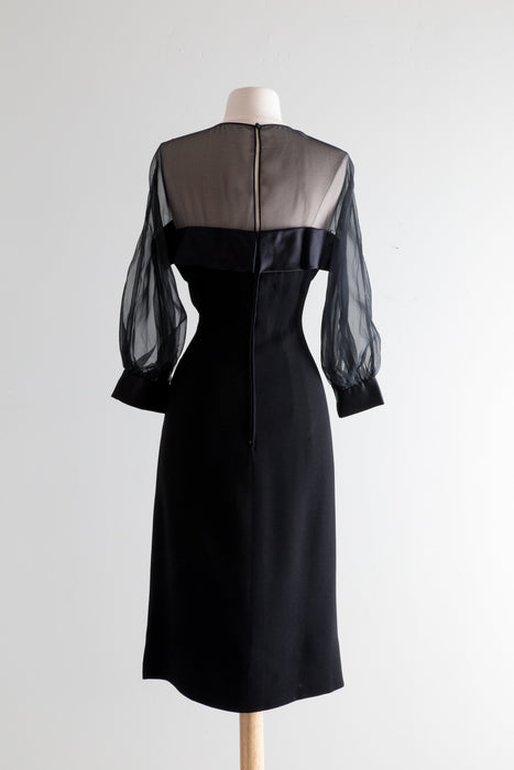 Fabulous 1950's Patullo-Jo Copland Cocktail Dress With Illusion Sleeves / Medium