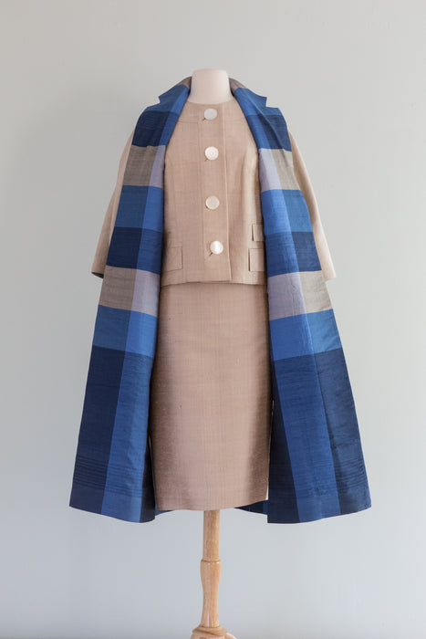 Fabulous 1960's Reversible Silk Coat & Suit Set / Medium Large