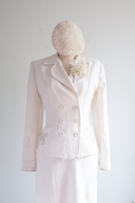1940's Ivory Ladies Courthouse Wedding Suit / XS