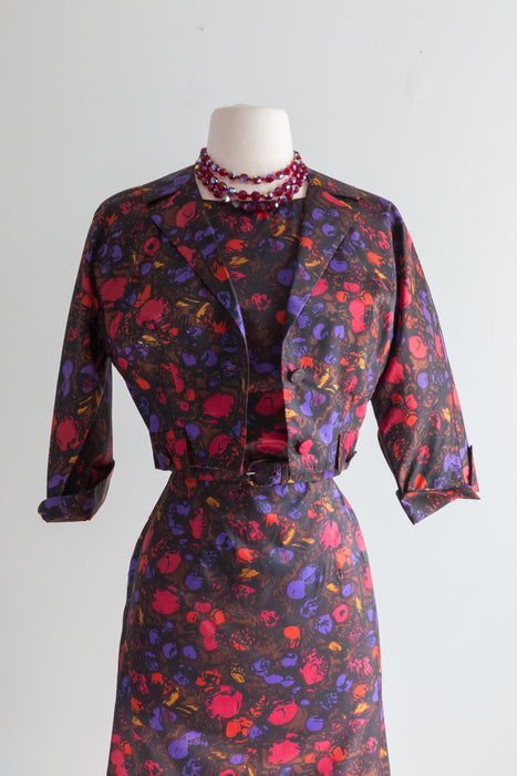 1950's Stained Glass Wiggle Dress and Jacket Set / Small