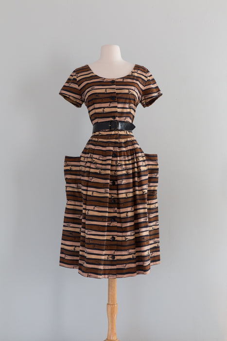 Rare 1950's Bamboo Print Cotton Dress By Horrockses / Medium