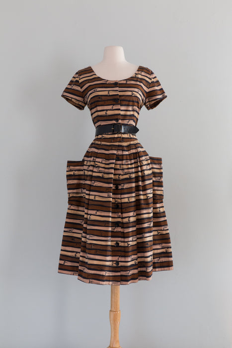 Rare 1950's Bamboo Print Cotton Dress By Horrockses / Medium