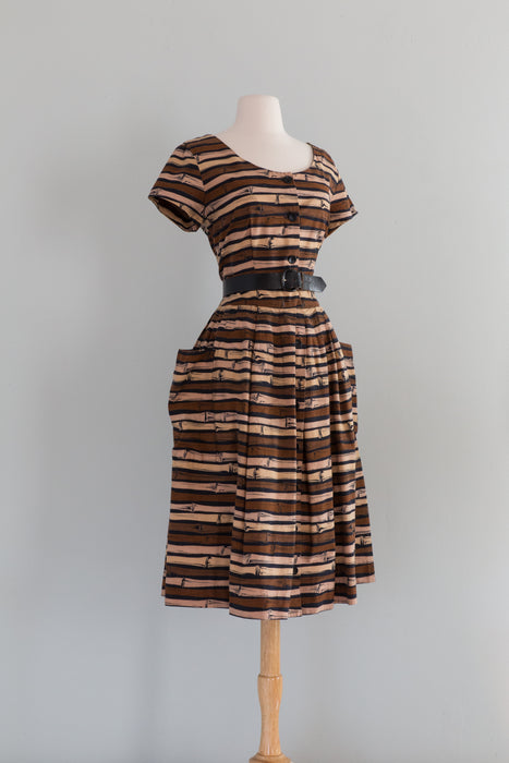 Rare 1950's Bamboo Print Cotton Dress By Horrockses / Medium