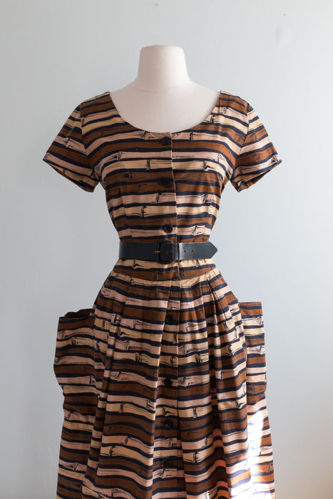 Rare 1950's Bamboo Print Cotton Dress By Horrockses / Medium