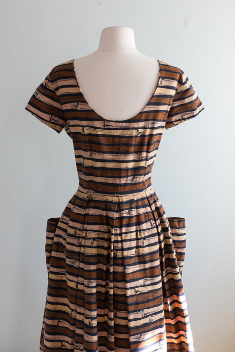 Rare 1950's Bamboo Print Cotton Dress By Horrockses / Medium