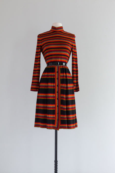 Fabulous 1970's Oscar de la Renta Wool Knit Dress Set / Medium