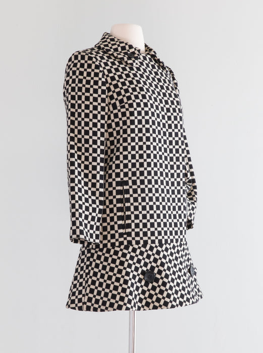 Iconic 1960's MOD Coat By Don Loper Black and White Checked / SM