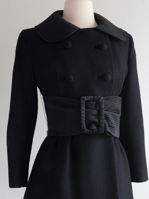 Sublime 1960's Wool Coat With Wide Belted Waist / Small