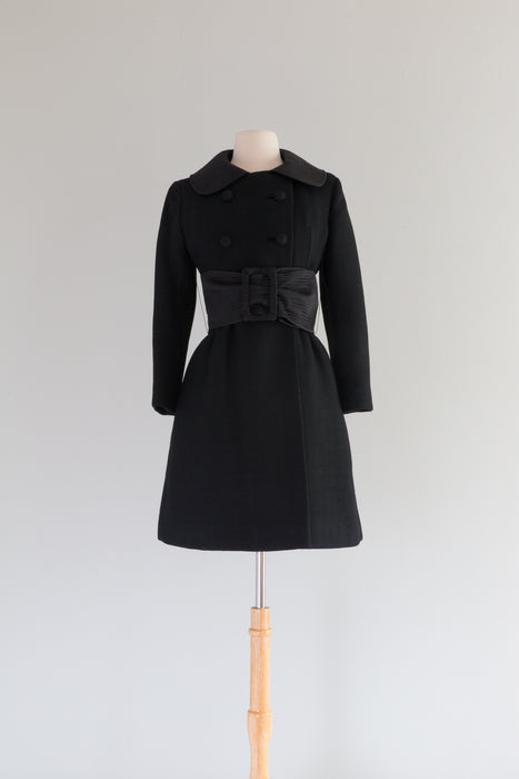 Sublime 1960's Wool Coat With Wide Belted Waist / Small