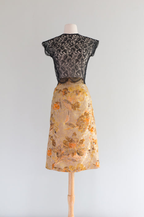 Fabulous 1960's Autumn Silk Brocade Two Piece Suit / Medium