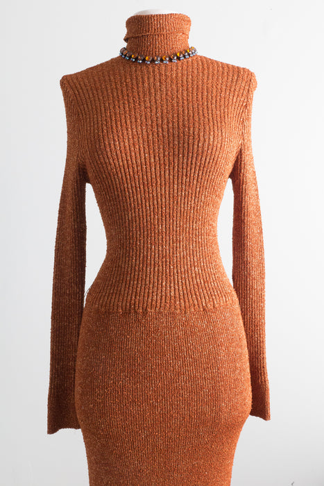 SIZZLING 1970s Copper Fever Knit Evening Gown / OS