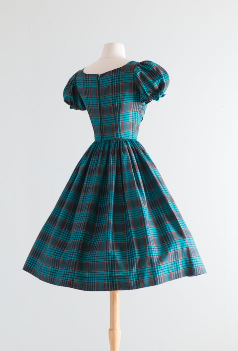 Darling 1950's Candi Jones Cotton Plaid Dress / Xs