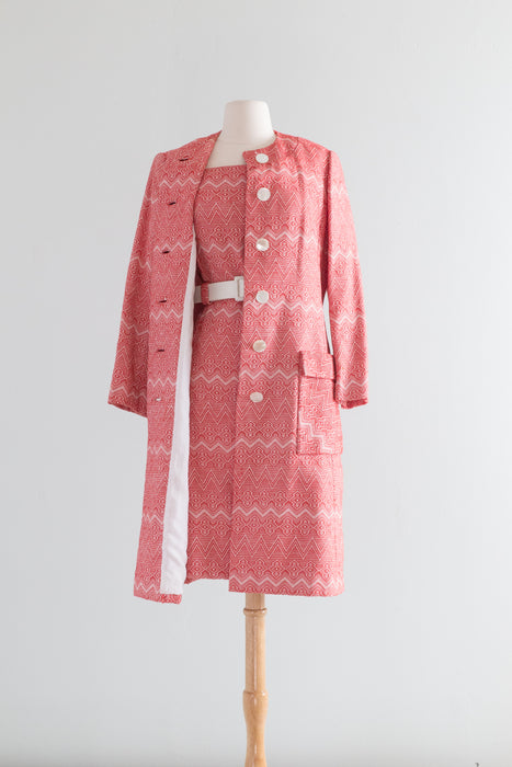 Darling 1960's MOD Red & White Dress and Coat Set By Branell / ML
