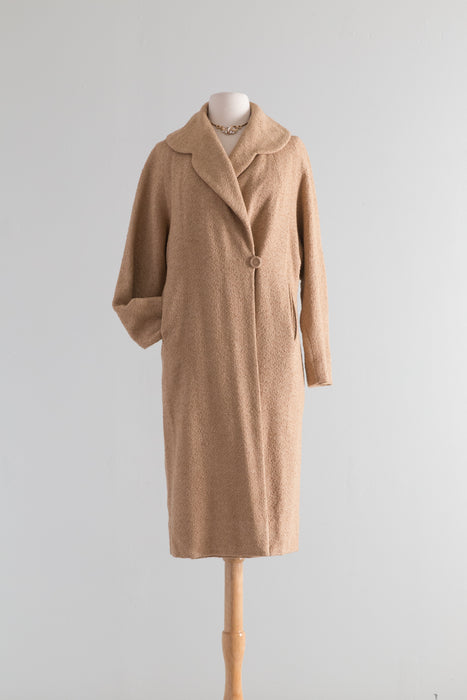 Fabulous 1950's Caramel Latte Wool Cocoon Coat / Medium