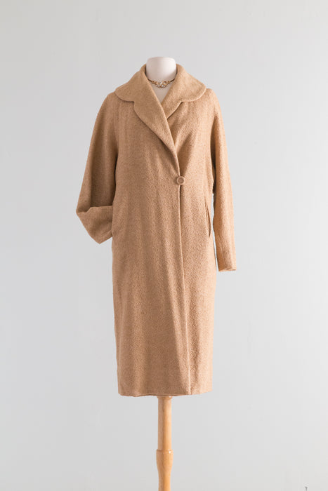 Fabulous 1950's Caramel Latte Wool Cocoon Coat / Medium