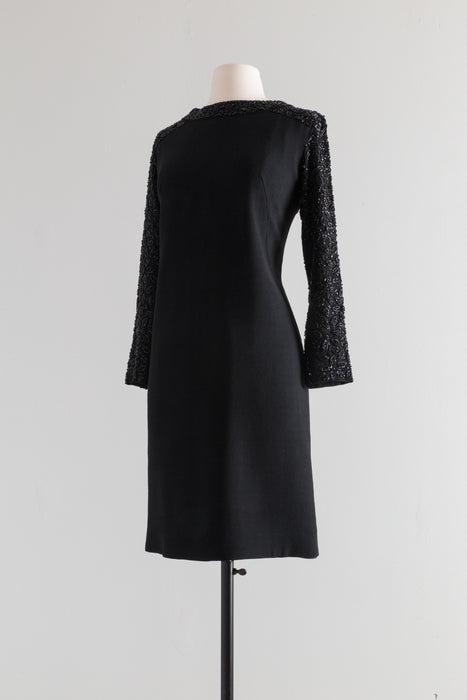 Ultra Chic 1960's Black Beaded Cocktail Dress / Small