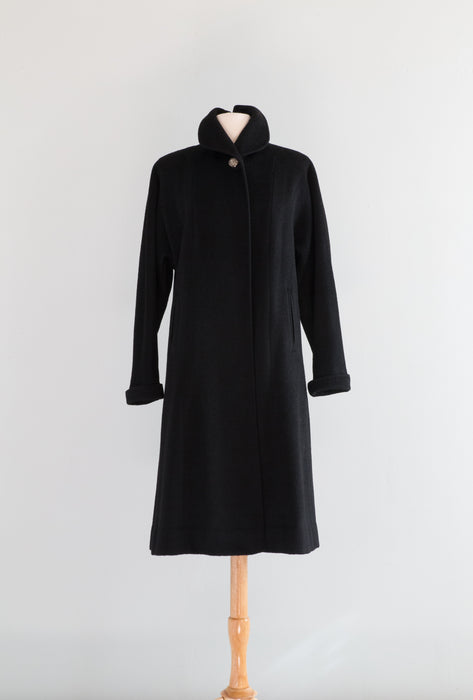 The Ultimate 1950's Black Alpaca Cocoon Coat With Fur Collar / OS