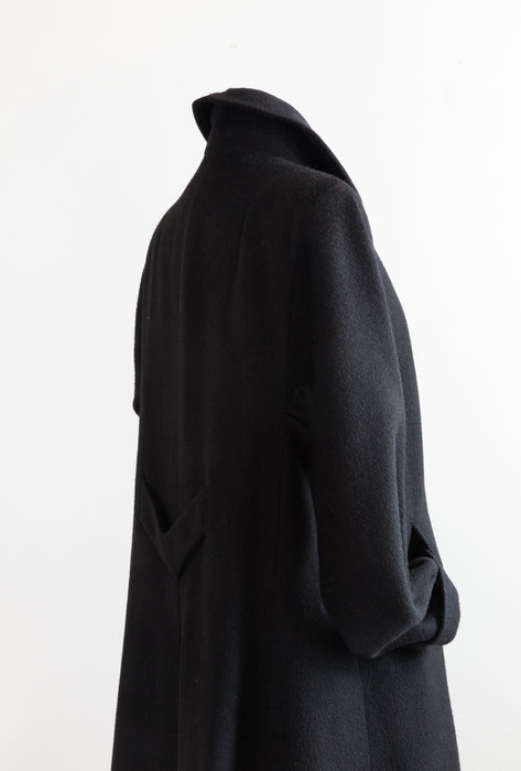 The Ultimate 1950's Black Alpaca Cocoon Coat With Fur Collar / OS