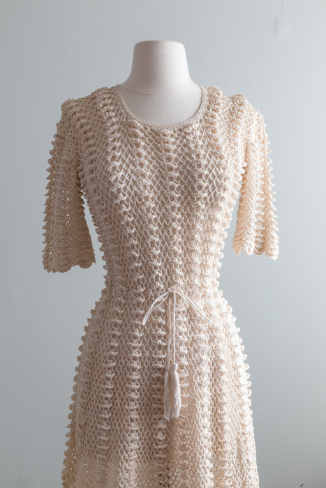 Vintage 1970's Ivory Crochet Dress / Small