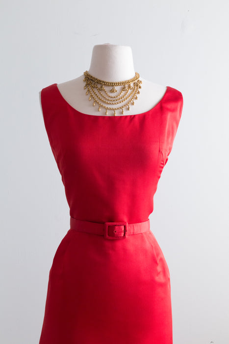 Vintage 1950's Cherry Red Silk Cocktail Dress From Saks Fifth Ave./ Waist 30