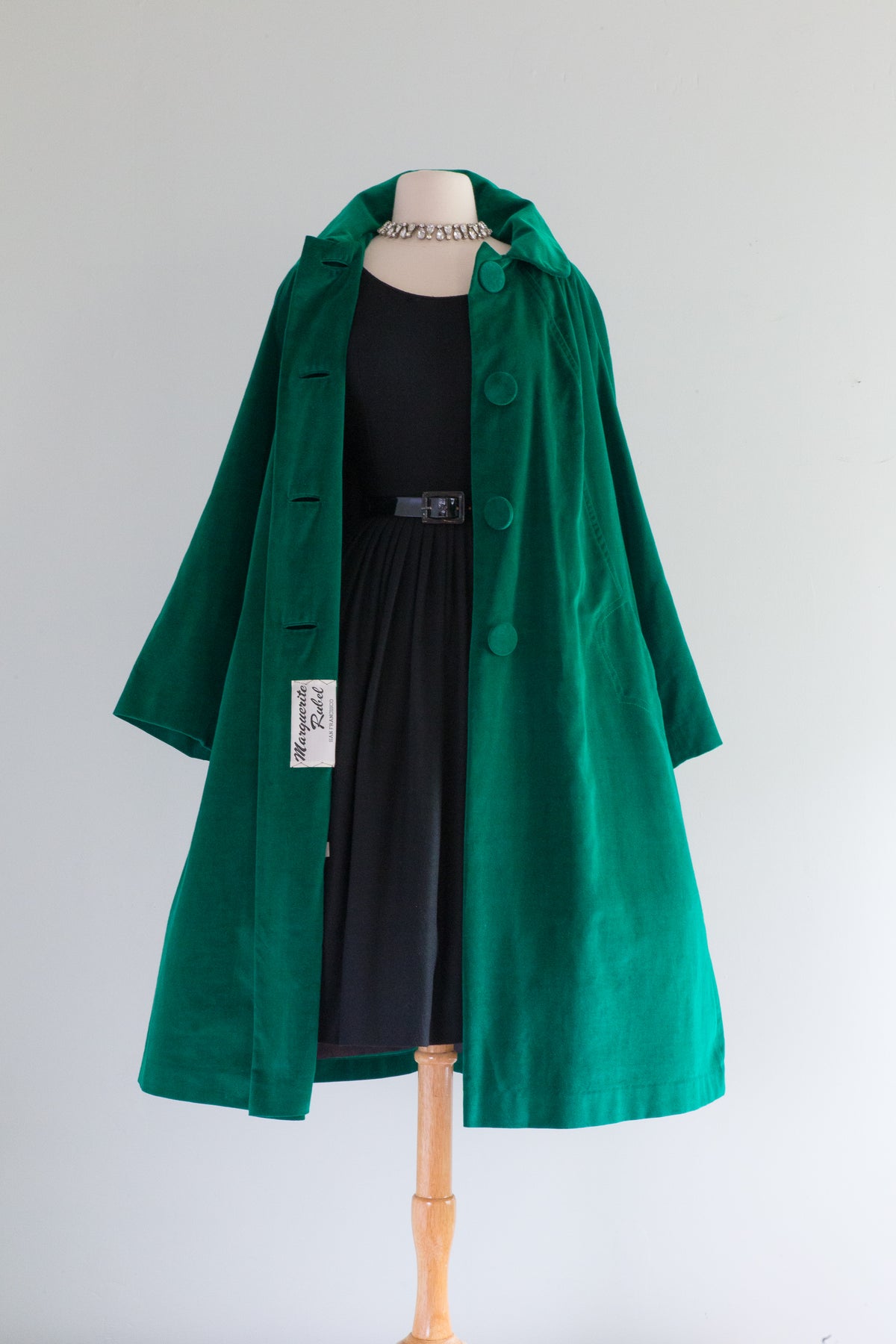 Iconic Emerald Green Velvet Swing Coat By Marguerite Rubel / ML