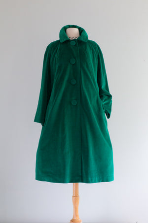Iconic Emerald Green Velvet Swing Coat By Marguerite Rubel / ML