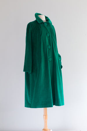 Iconic Emerald Green Velvet Swing Coat By Marguerite Rubel / ML