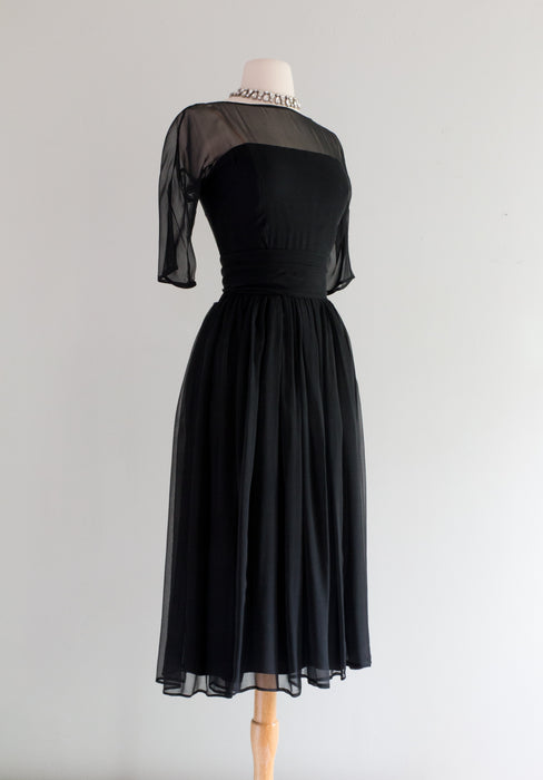 1950's Suzy Perette Black Silk Chiffon Party Dress / Small