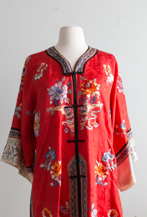 1930's Red Silk Chinese Embroidered Robe / SM