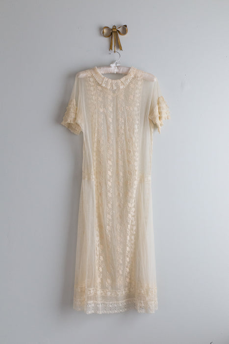 Ethereal 1920's Hand Embroidered Net Dress / Medium