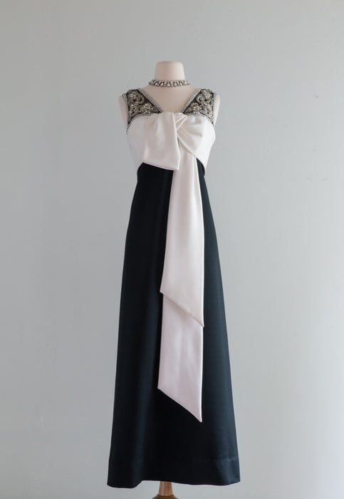 black tie evening dresses Glamorous 1960's Black Tie Evening Gown With Rhinestones / Medium – Xtabay Vintage
