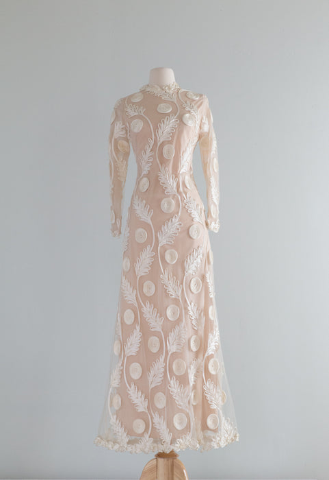 Ultra Chic 1960's Rebecca Wedding Gown With Soutache / Medium