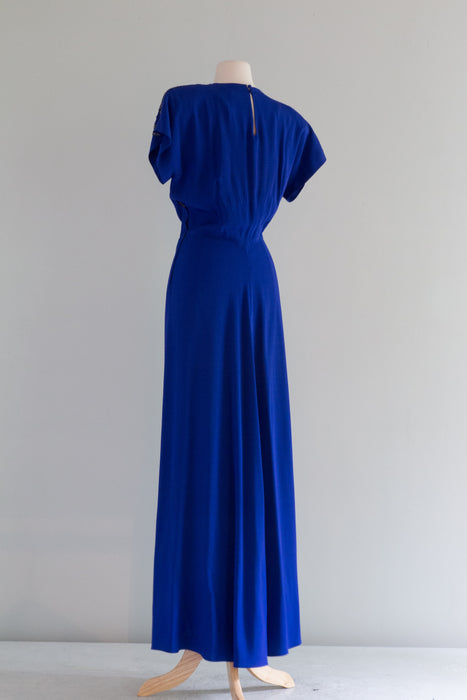 Stunning 1940's Blue Violet Evening Gown By DuBarry / Large
