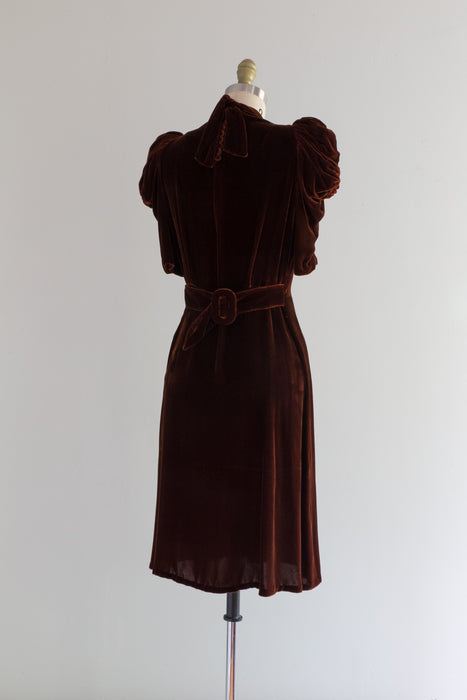 1930's Bloomfield Creations Sienna Silk Velvet Cocktail Dress / Small