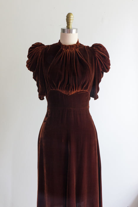 1930's Bloomfield Creations Sienna Silk Velvet Cocktail Dress / Small