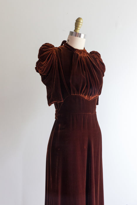 1930's Bloomfield Creations Sienna Silk Velvet Cocktail Dress / Small