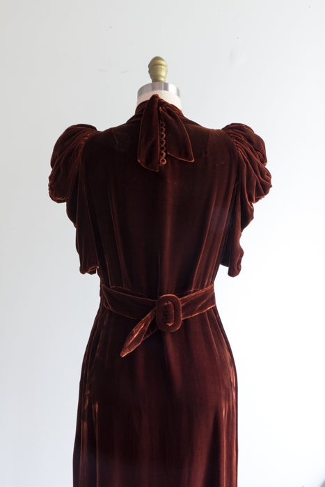 1930's Bloomfield Creations Sienna Silk Velvet Cocktail Dress / Small