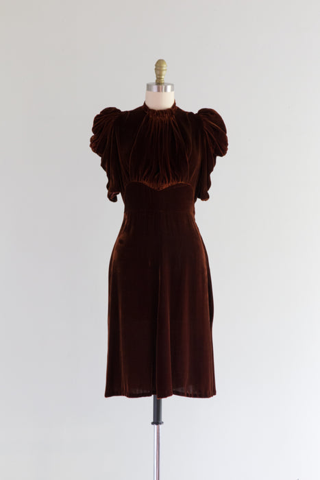 1930's Bloomfield Creations Sienna Silk Velvet Cocktail Dress / Small