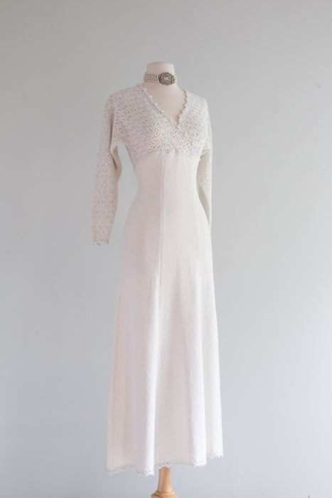 Sexy 1970's Ivory Knit Wedding Dress / Small