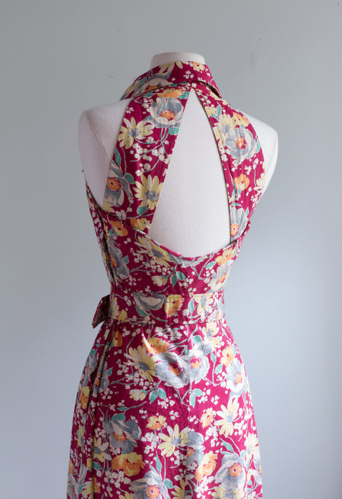 Gorgeous 1930's Cotton Floral Gown With Matching Jacket / Small