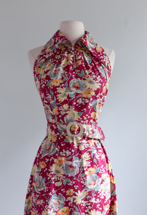 Gorgeous 1930's Cotton Floral Gown With Matching Jacket / Small