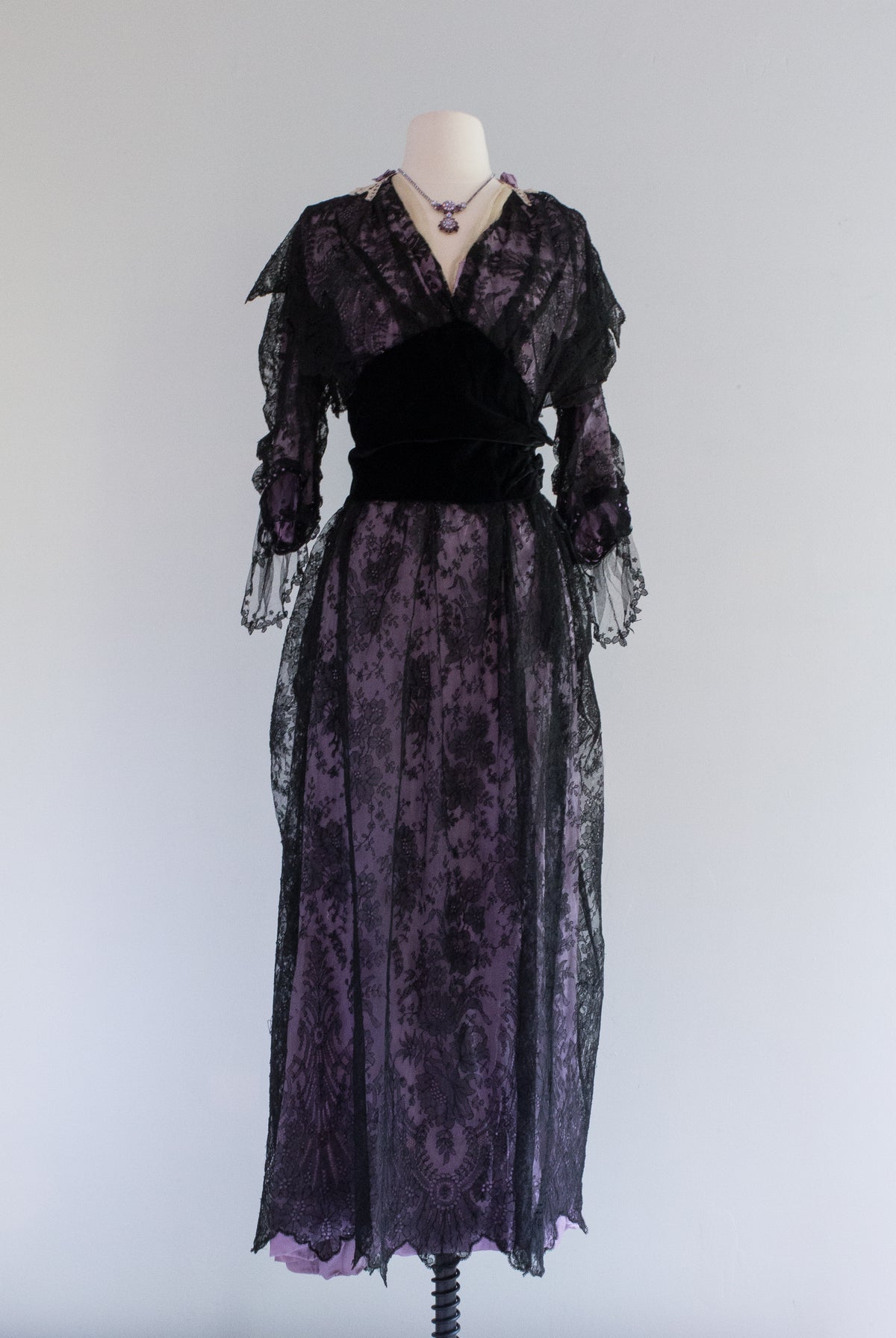 fitted lace wedding dress Vintage Purple Lace Ball Gown with Cape